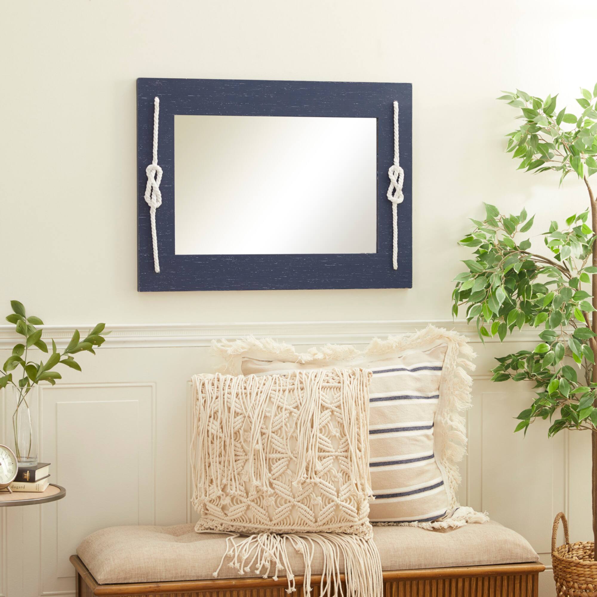 31" Blue Wood Contemporary Wall Mirror
